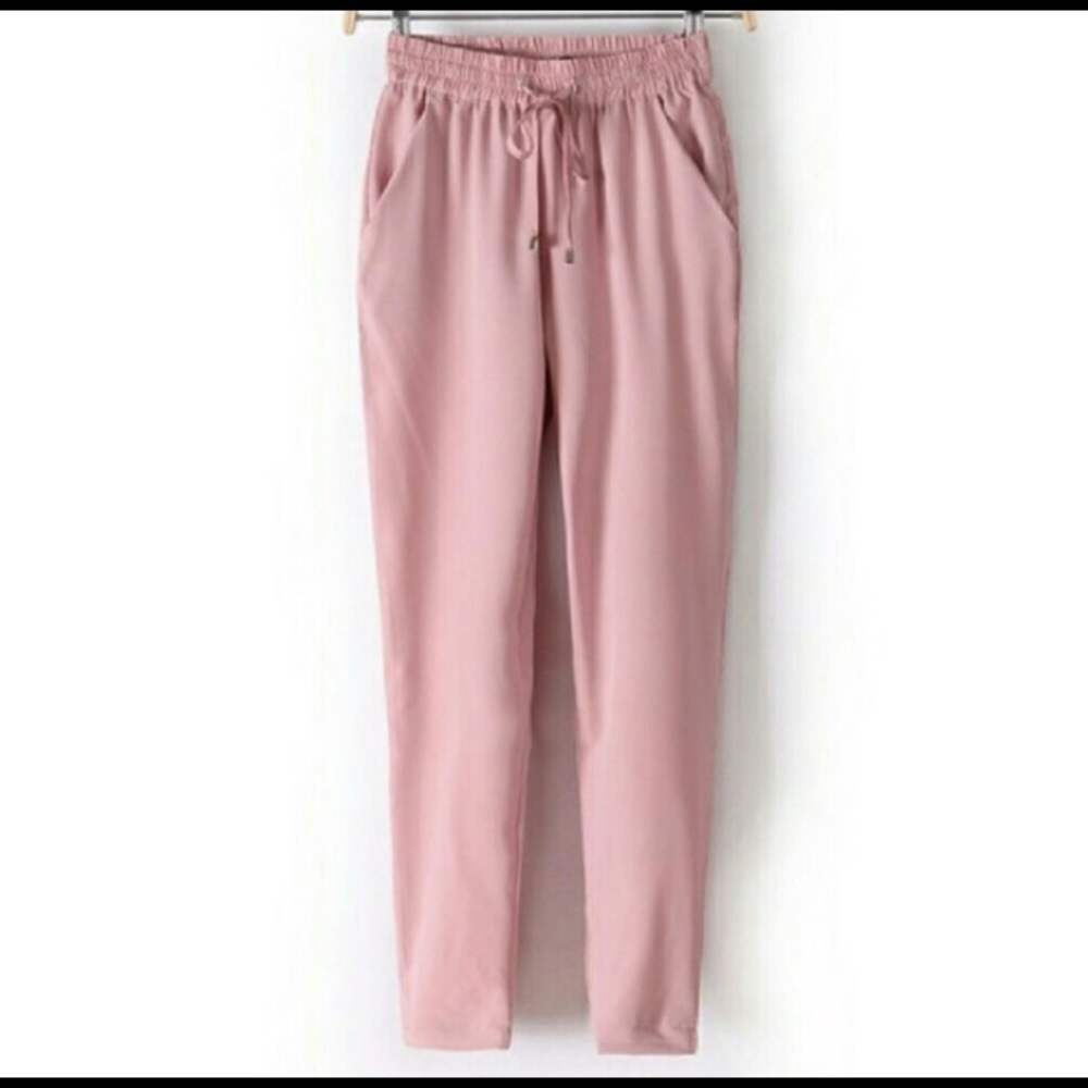 DRAWSTRING WOVEN JOGGERS BLUSH. - Picture 2 of 5
